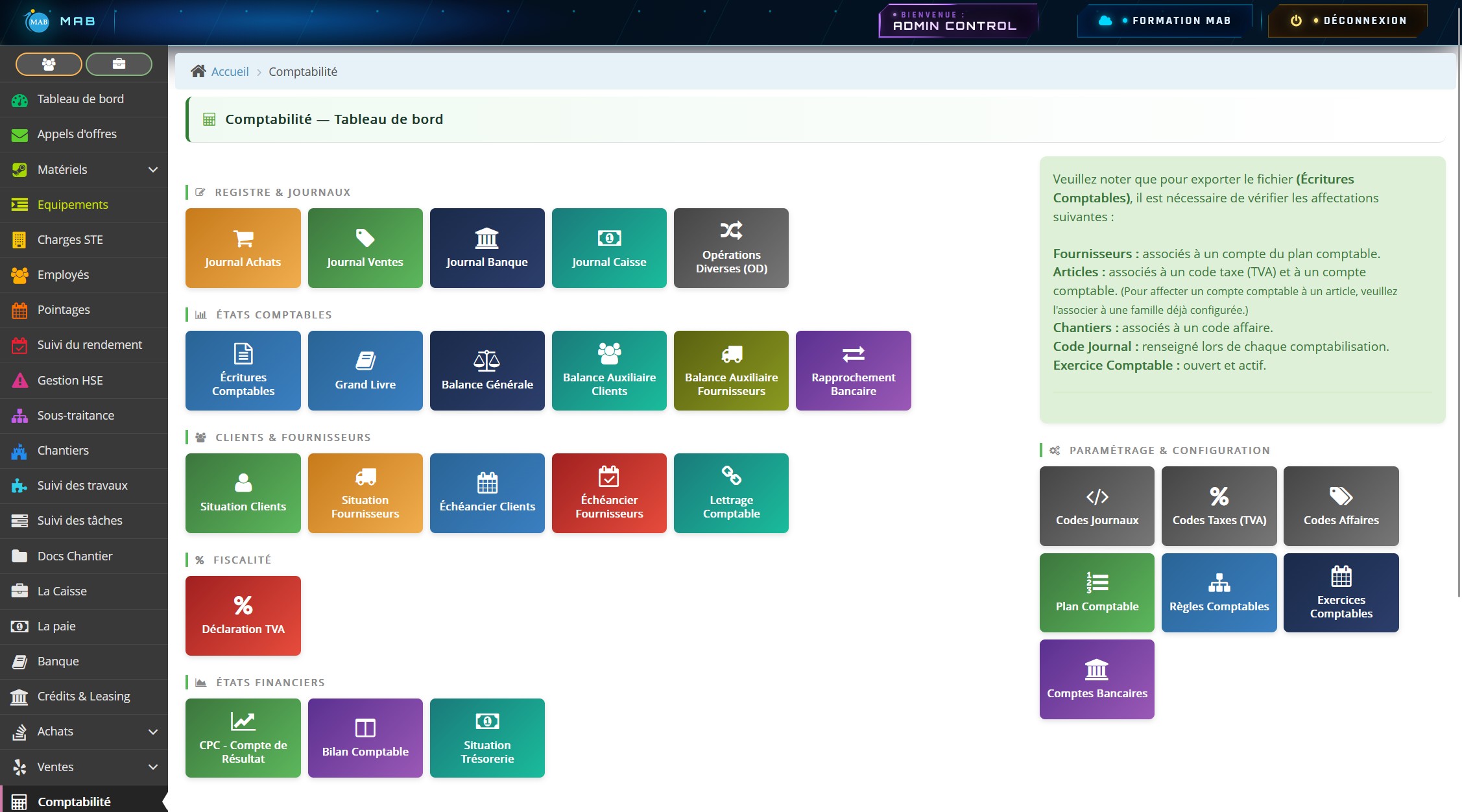 Comptabilité BTP — MAB ERP